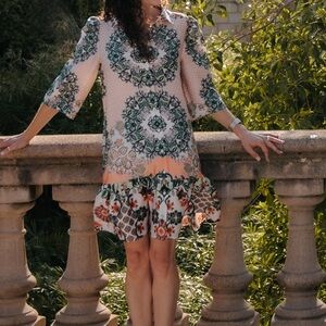 Chic Floral Green and Cream Mini Dress